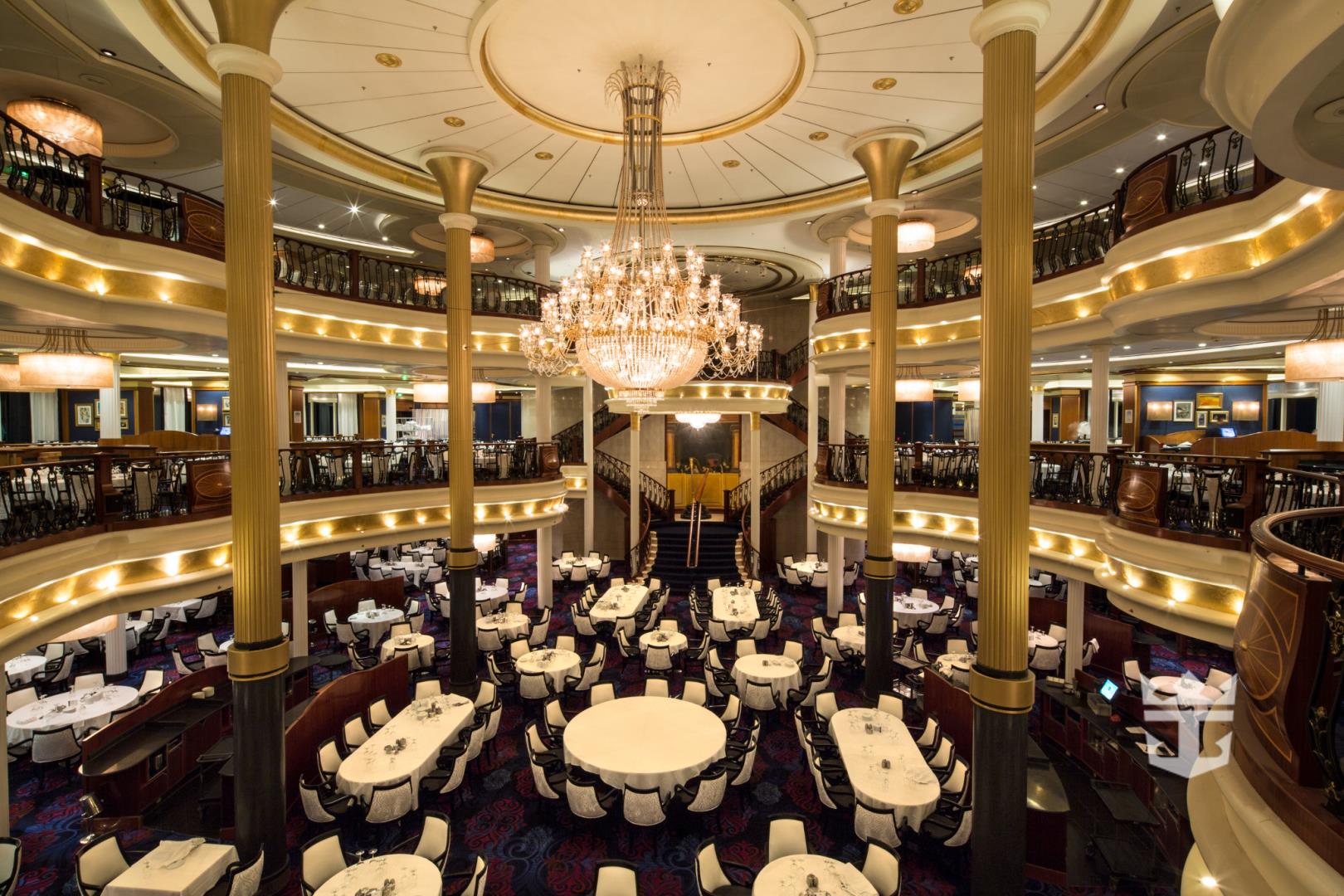 View of chandelier and seating in main dining room